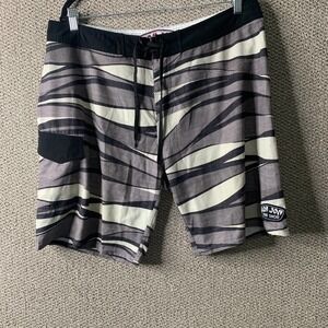 Ron Jon Surf Shop‎ Mens Board Shorts Size 36 Gray Striped Lace Up Pockets Beach